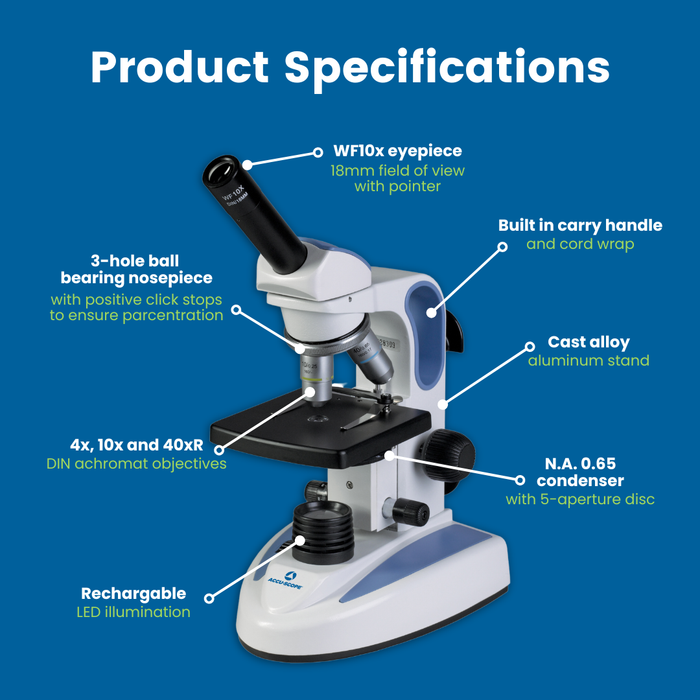 Microscope EXM-150 - Monocular Head, 40-400X Magnification, Disc Diaphagm, Cordless LED Illumination