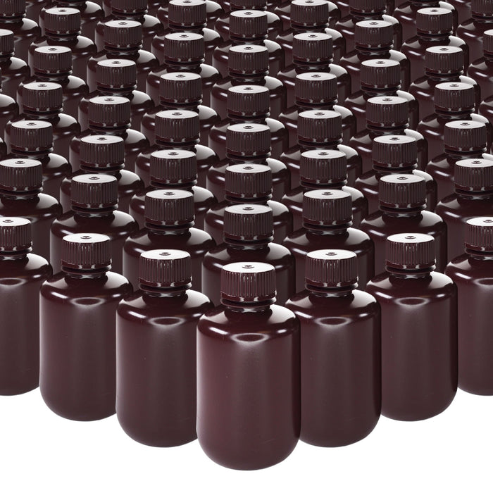 Eisco - Bulk Pack of 500 125mL Narrow Mouth HDPE Amber Reagent Bottles with Polypropylene Caps, Non-Sterile, Lab Containers for Light-Sensitive Substances, -100 to 120°C Temperature Range