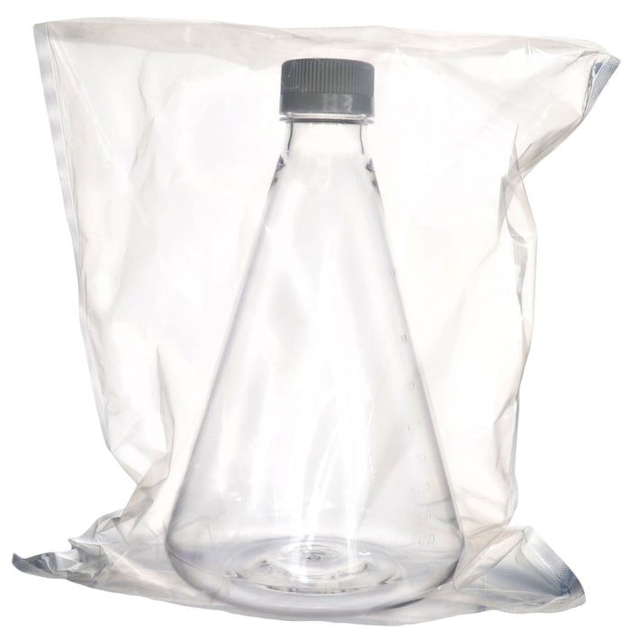 Eisco - Pack of 4, 2L Sterile PETG Erlenmeyer Flasks, Non-Vented, Flat Bottom, Lab-Grade, Gamma Sterilized, USP Class VI, Ideal for Cell Culture, Biopharmaceutical Processing, Chemical Storage