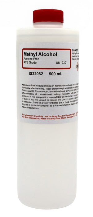 Methyl Alcohol, 500mL - ACS-Grade - The Curated Chemical Collection