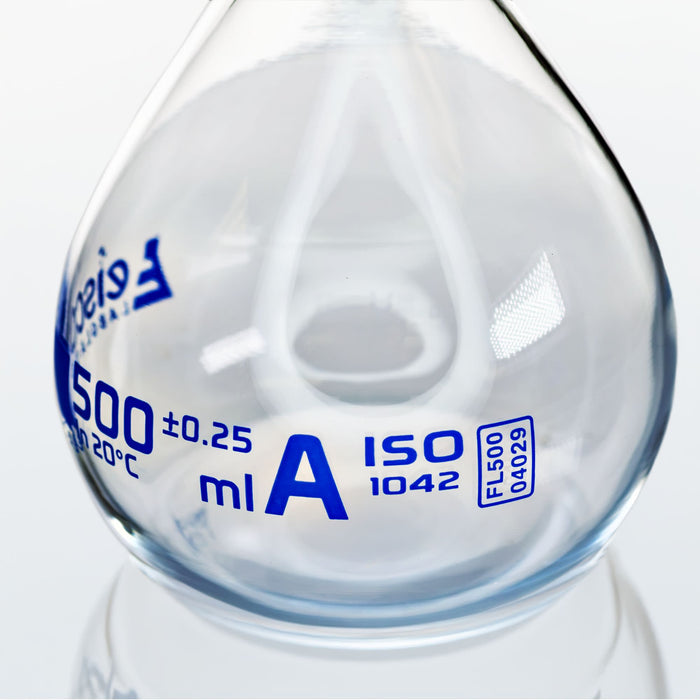 Eisco ?Çô Volumetric Flask 500mL Class A Borosilicate Glass with Rim ?Çô Precision Laboratory Measuring Flask for Titration and Solution Preparation