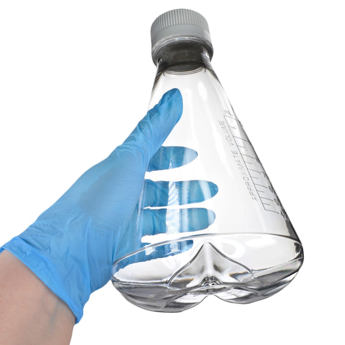 Eisco - Pack of 6, 1L Sterile PETG Erlenmeyer Flasks, Non-Vented, Baffled Bottom, Gamma Sterilized, USP Class VI, Lab-Grade, Chemical Storage, Cell Culture, Mixing