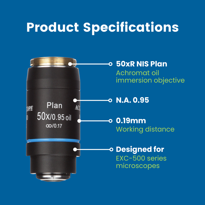 Microscope Objective, 50xR Oil NIS Plan Achromat - Fits Accu-Scope EXC-500 & Nikon Series Microscopes