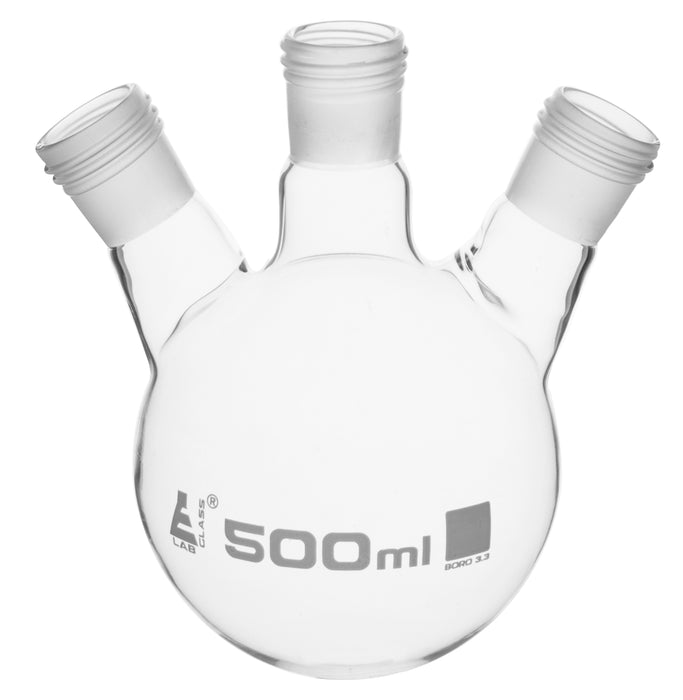 Distillation Flask with 19/26 Joints, 500ml Capacity, Three Necks, Interchangeable Screw Thread Joint, Borosilicate Glass - Eisco Labs