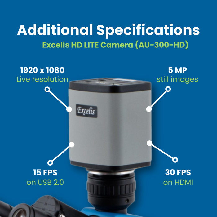 Digital Microscope with Camera, EXC-103-HD - Trinocular Head, 40-1000X Magnification, Cordless LED Illumination - 1080p Resolution - 5 MP Image & 15 FPS Video Capture - HDMI/USB 2.0 Outputs