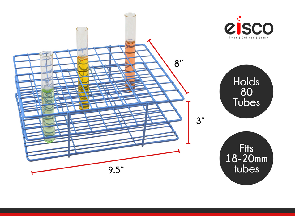 Test Tube Rack - Holds 80 x 18-22mm Tubes - Epoxy-Coated Steel