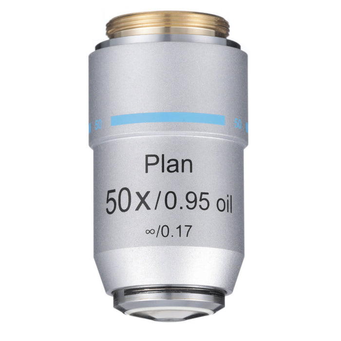 Microscope Objective, 50xR Oil Infinity DIN Plan Achromat - Fits Accu-Scope Microscope Series 3000-LED, EXC-350, EXC-400, 3012, 3000