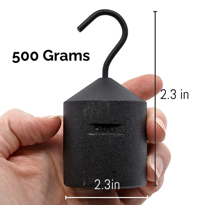 Eisco Labs - Hooked Weight 5-Pack, 500g Each - Iron, Cylindrical with Hook and Bottom Slot for Easy Lifting, Science Experiments, Physics, Scale Calibration, Measurement