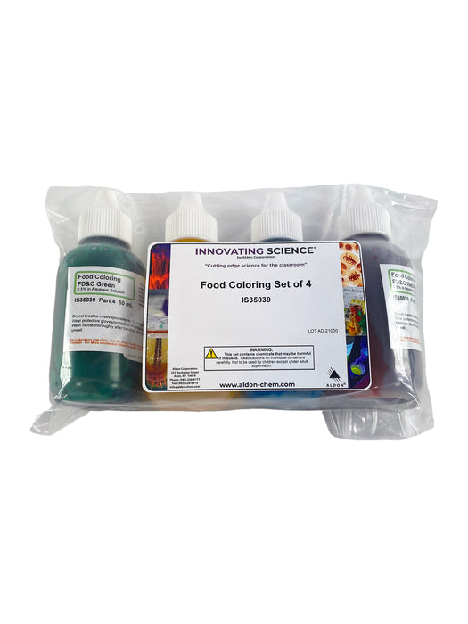 Food Coloring Set - 4 Assorted Dyes - FD&C Blue, Yellow, Red, Green - 50mL Dropper Bottles - The Curated Chemical Collection