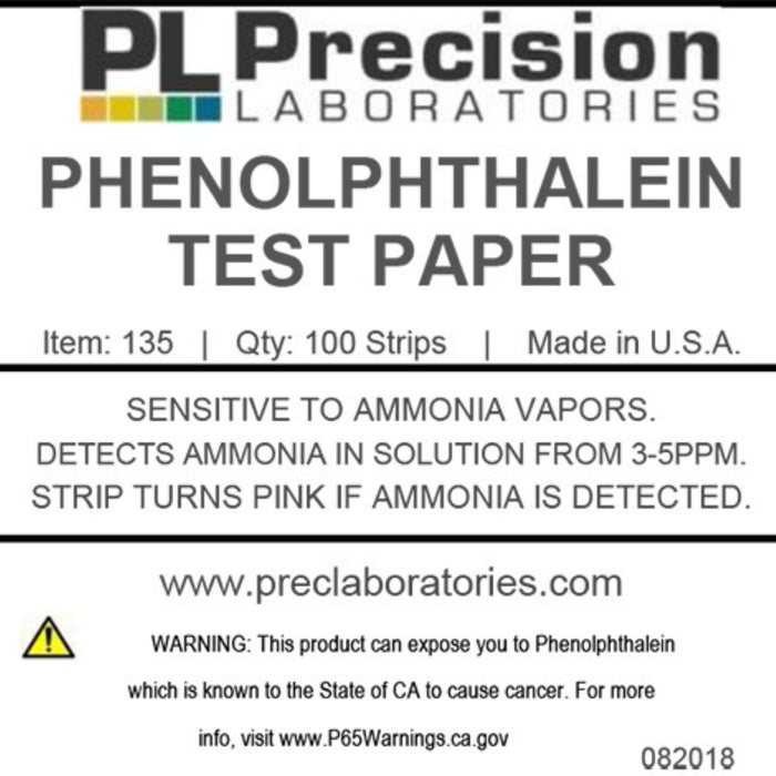 Eisco Labs - Phenolphthalein Test Paper for Ammonia Detection - 100 Strips