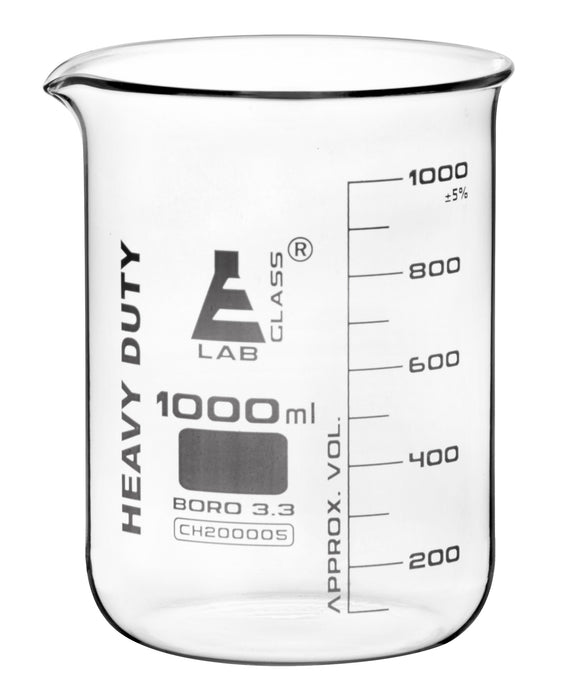 Heavy Duty Beaker, 1000ml - 3.6mm Thick Walls - Graduated - Borosilicate Glass
