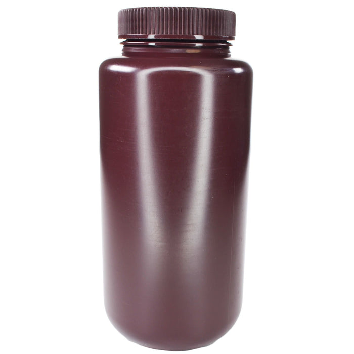 Eisco - Pack of 12, 1L Wide Mouth Amber HDPE Reagent Bottles with Polypropylene Caps, Non-Sterile, Leak-Proof, Chemical-Resistant, UV Light Shielding for Lab Use, -100°C to 120°C, Ideal for Light-Sensitive Storage
