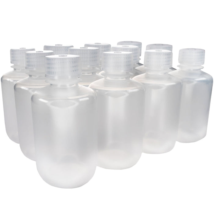 Eisco - Pack of 12, 125mL Narrow Mouth Polypropylene Reagent Bottles with Polypropylene Caps, Autoclavable, Translucent, Non-Sterile, Leak-Proof, 0-135°C Temperature Range, Ideal for Lab Storage and Transport