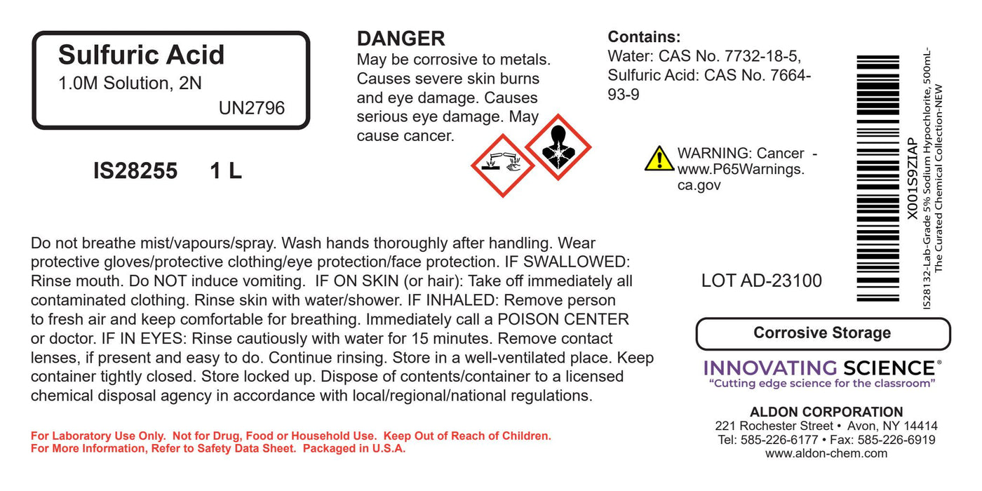 Sulfuric Acid Solution, 1000mL - 1M - The Curated Chemical Collection