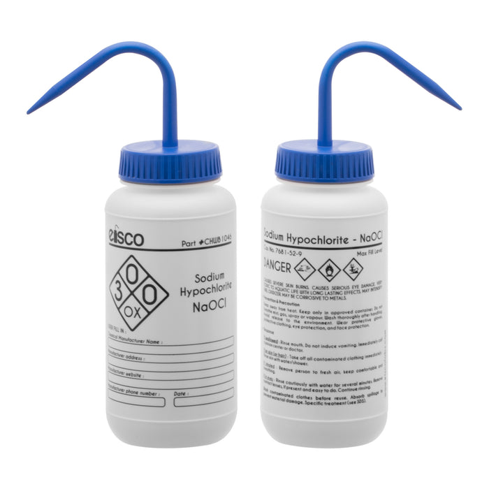 Sodium Hypochlorite (Bleach) Wash Bottle, 500ml - Polyethylene - One Color