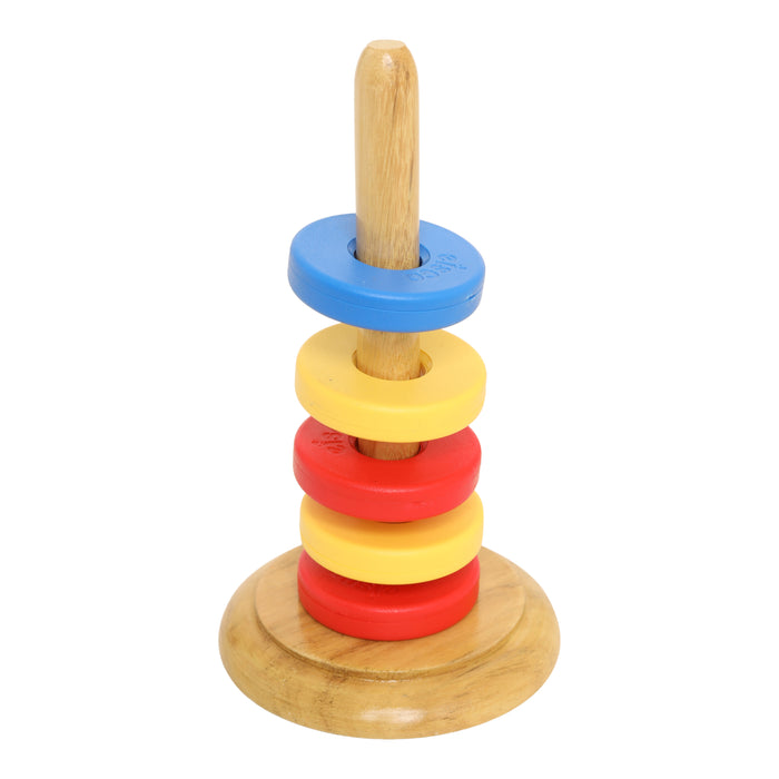 Eisco Labs Floating Ring Magnet Set with Wooden Base - 5 Magnets, 5.9" Height