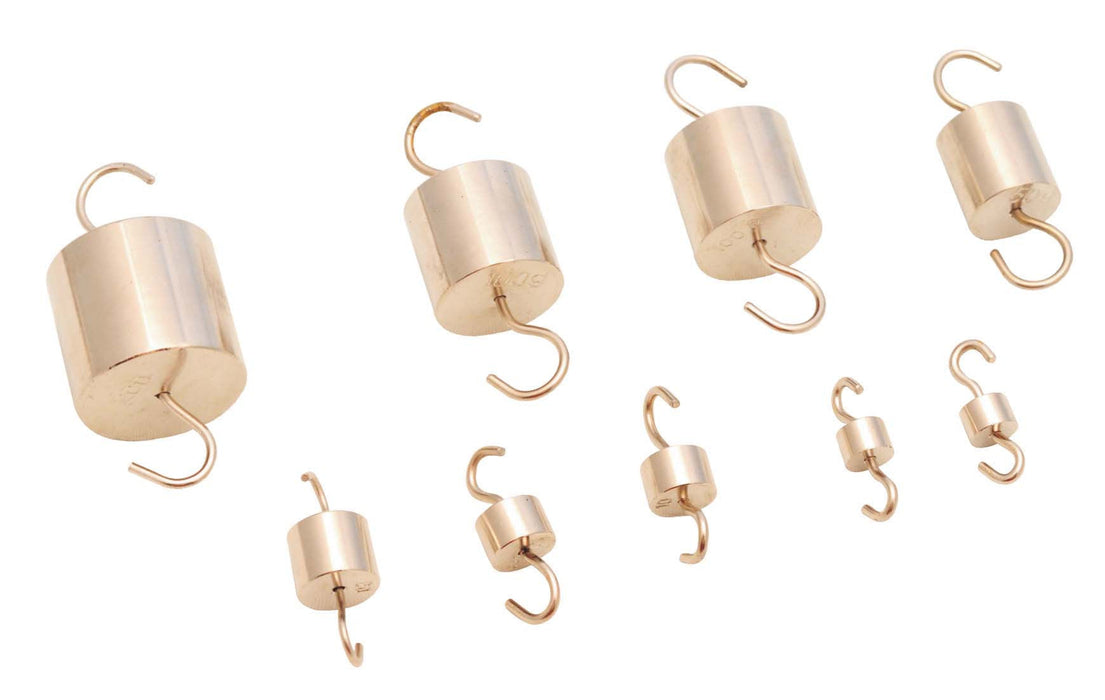Eisco Labs Brass Cylinder Hooked Weights - Set of 9 total weight 500 grams
