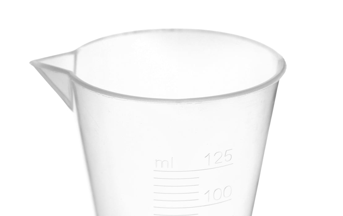 12PK Conical Measures, 125ml - Polypropylene - Raised Graduations - Hexagonal Base