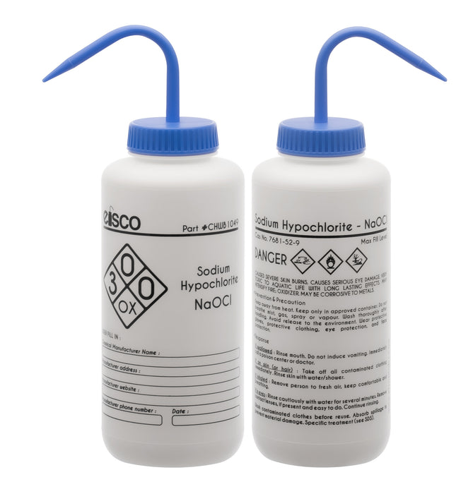 2PK Sodium Hypochlorite (Bleach) Wash Bottle, 1000mL - LDPE