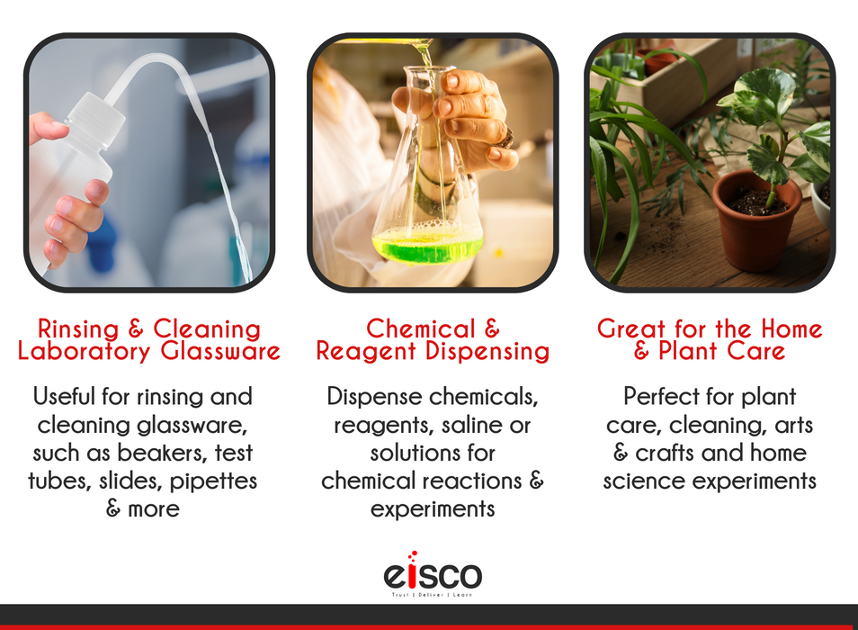 Premium Wash Bottle, 250ml - Blue Cap, Narrow Mouth- Self Venting, Low Density Polyethylene - Eisco Labs