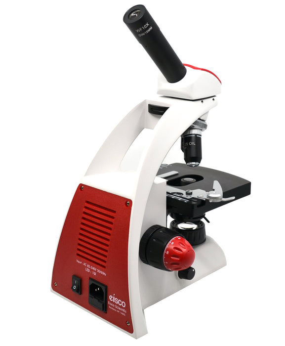 Premium Advanced Monocular Microscope, 360 Degree Rotatable Head, Color Coded DIN Objectives, Fine Adjustment Knobs (0.002mm Graduations) - Eisco Labs