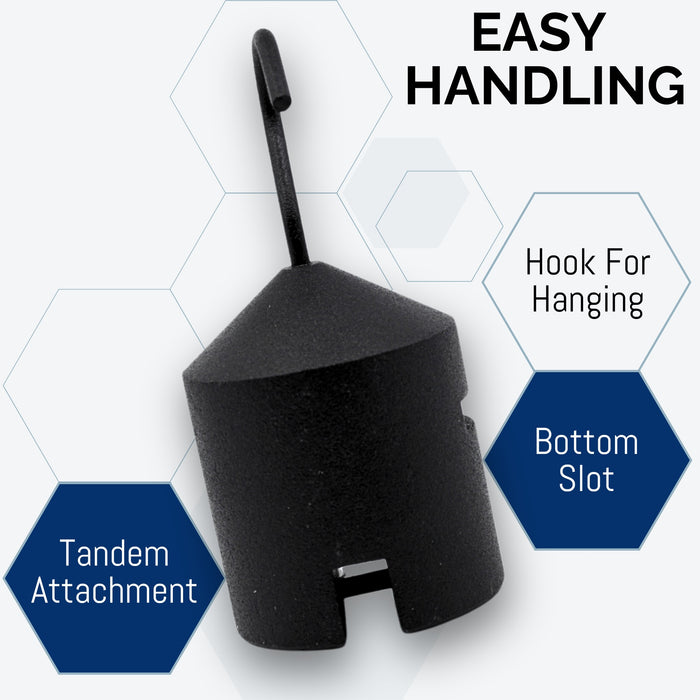 Eisco Labs - Hooked Weight 10-Pack, 500g Each - Iron, Cylindrical with Hook and Bottom Slot for Easy Lifting, Science Experiments, Physics, Scale Calibration, Measurement