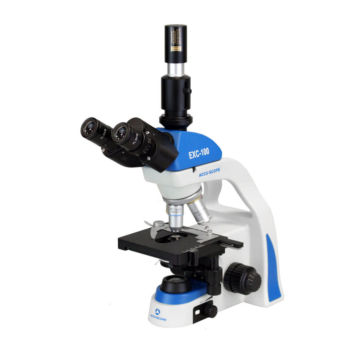 Digital Microscope with Eyepiece Camera, EXC-103-EP - Trinocular Head, 40-1000X Magnification, Cordless LED Illumination - 5.1 MP Image & 26 FPS Video Capture - USB 2.0 Output