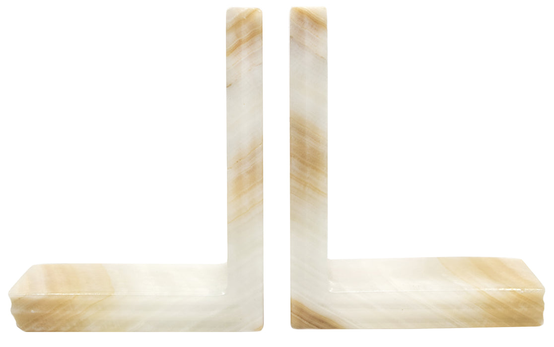 Amber Onyx Aragonite L-Shaped Bookends, 6" tall, 2" long, 4.75" wide, (2.7lbs)