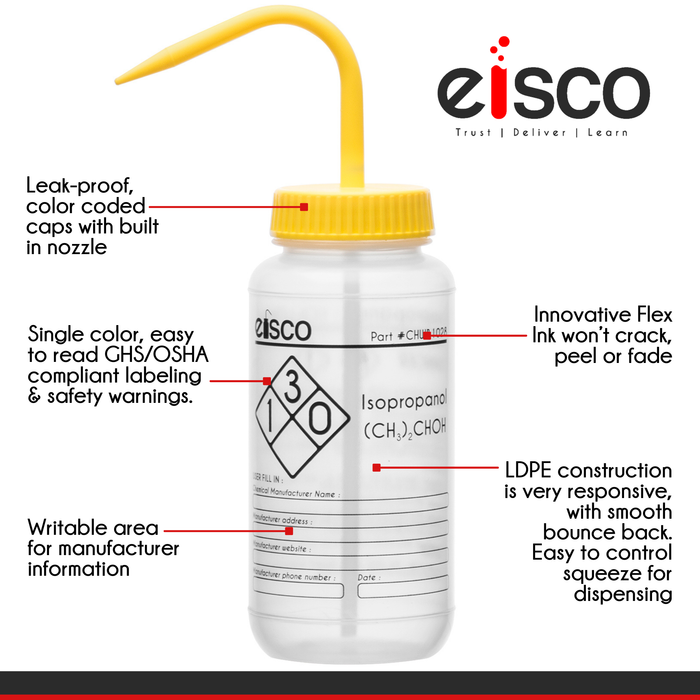 6PK Isopropanol Wash Bottles, 1000ml - Polyethylene - One Color