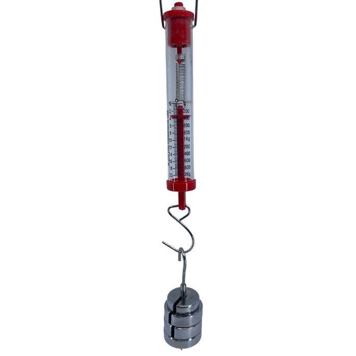 Eisco Labs - Acrylic Tubular Spring Scale (Dynamometer) 20N/2kg Capacity - Spring Scale, Pull Scale, Force Meter, Force Spring, Spring Scales for Science