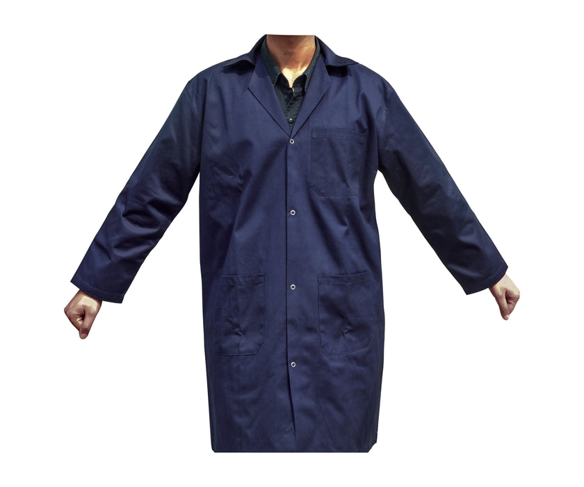 Laboratory Coat - Medium - Polyester / Cotton Drill, Long Sleeves, 3 Large Pockets - Navy Blue