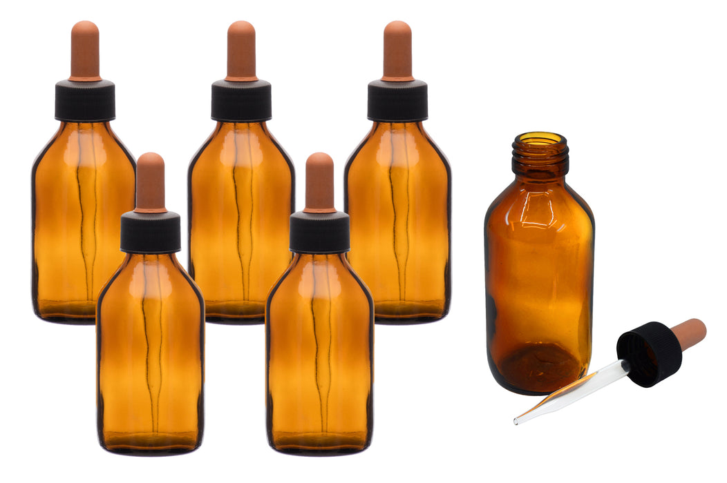6PK Dropping Bottles, 100mL - Amber - Screw Cap - Soda Glass