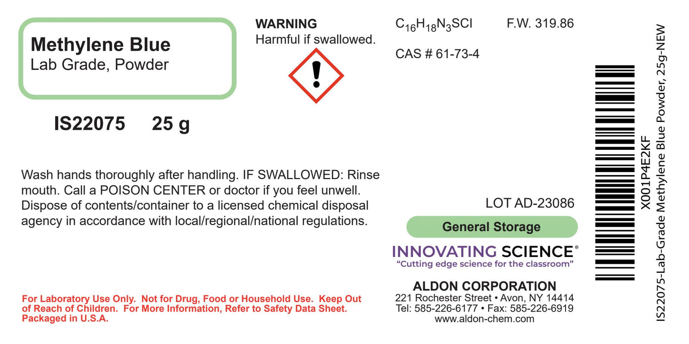 Methylene Blue Powder, 25g - Lab-Grade - The Curated Chemical Collection