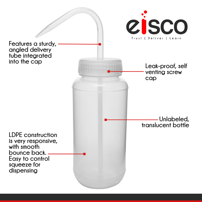 Wash Bottle, 500mL  - Wide Mouth - Vented Cap - LDPE