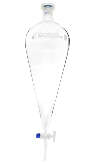 Dropping Funnel, 2000mL - Squibb - With 29/32 Plastic Stopper & Glass Key Stopcock - Borosilicate Glass
