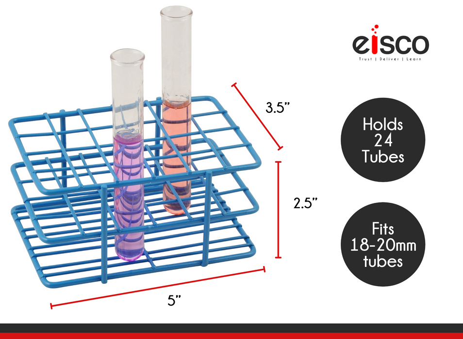 Test Tube Rack - Holds 24 x 15-16mm Tubes - Epoxy-Coated Steel