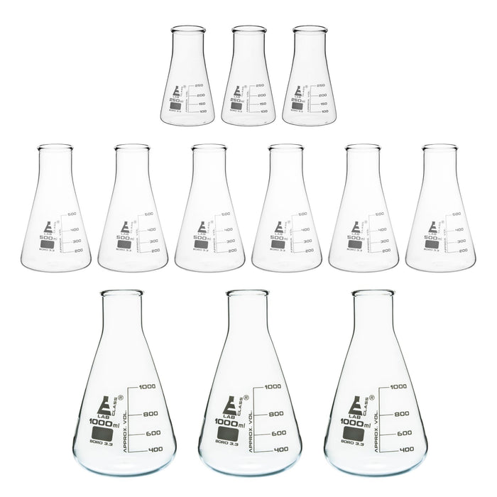 Eisco Labs - 37 Piece Lab Starter Kit - Borosilicate Glass Beakers, Reagent Bottles, Graduated Cylinders, Conical Flasks - Autoclavable & Reusable Labware for Science Labs, Chemistry, Biology, Educational Use