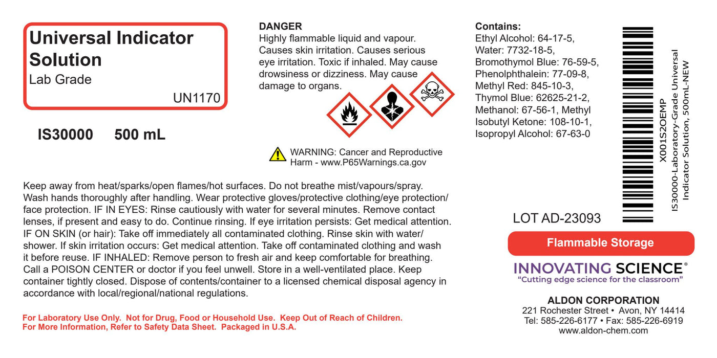Universal Indicator Solution, 500mL - Lab-Grade - The Curated Chemical Collection