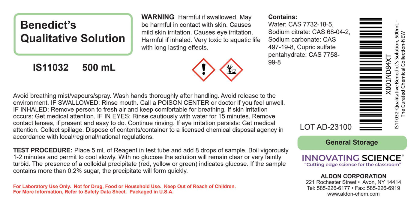 Qualitative Benedict's Solution, 500mL - The Curated Chemical Collection