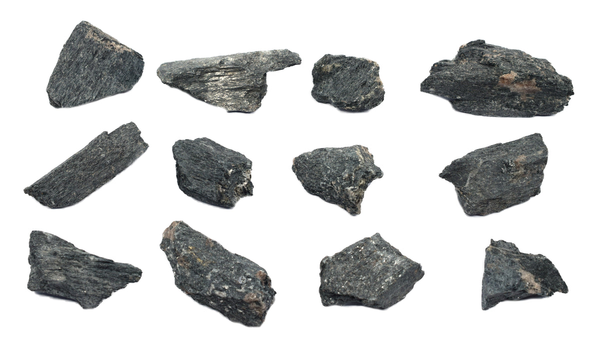 12PK Raw Hornblende, Amphibole Mineral Specimens - Approx. 1"