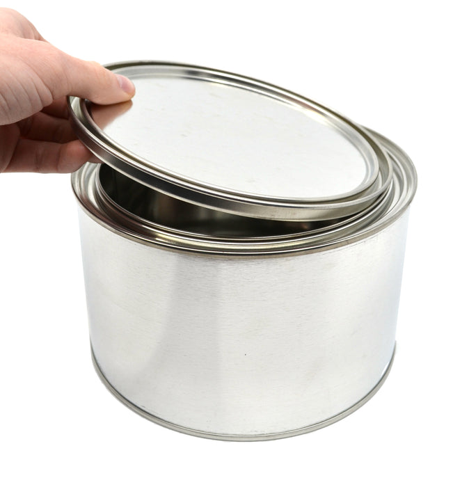 1/2 Gallon Metal Can with Lid - Empty Tin Container for Grease, Paint, Coatings, Adhesives, Storage and Mixing - Round Steel Can with Rust-Inhibitor Lining - 6.5 in Diameter, 4 in Height