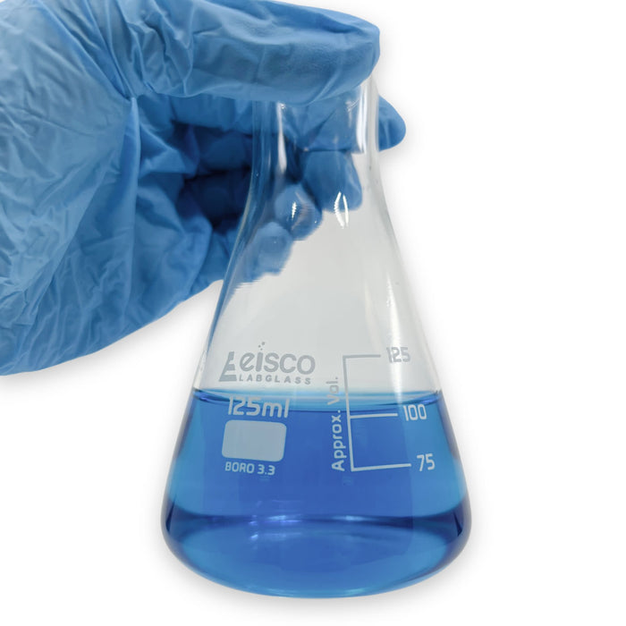 Eisco Labs - 125mL Conical Flask, Narrow Neck, Borosilicate Glass - Ideal for Mixing Solutions, Titrations, Microbial Cultures, and Heating in Chemistry, Biology, and Environmental Science Labs