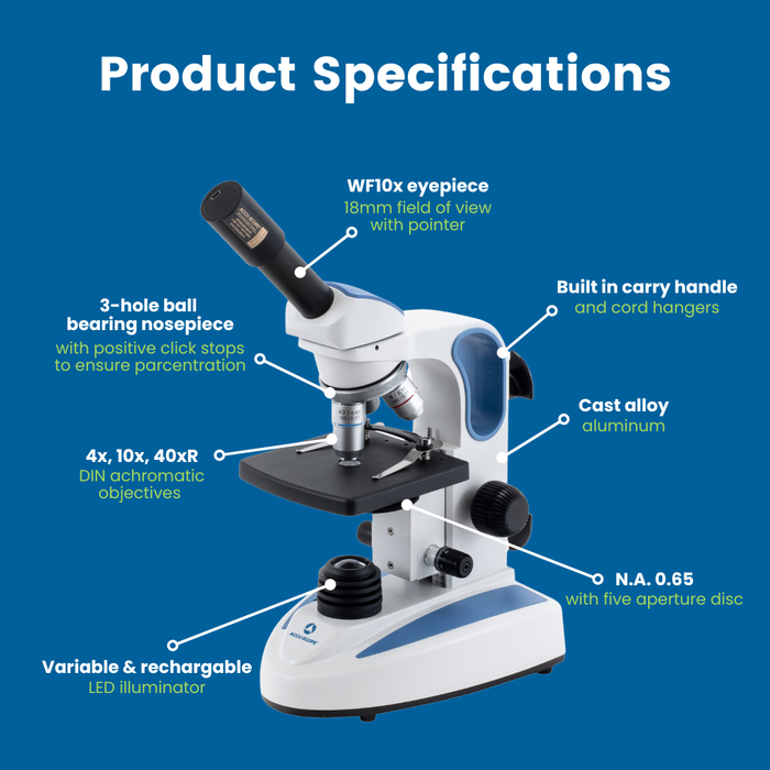 Digital Microscope with Eyepiece Camera, EXM-150-EP - Monocular Head, 40-400X Magnification, Cordless LED Illumination - 5.1 MP Image & 26 FPS Video Capture - USB 2.0 Output