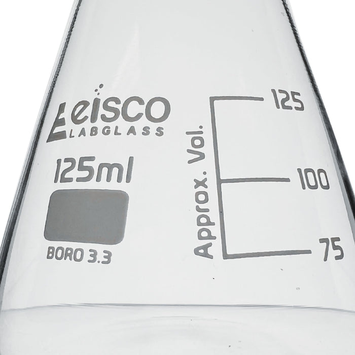 Eisco Labs - 125mL Conical Flask, Narrow Neck, Borosilicate Glass - Ideal for Mixing Solutions, Titrations, Microbial Cultures, and Heating in Chemistry, Biology, and Environmental Science Labs