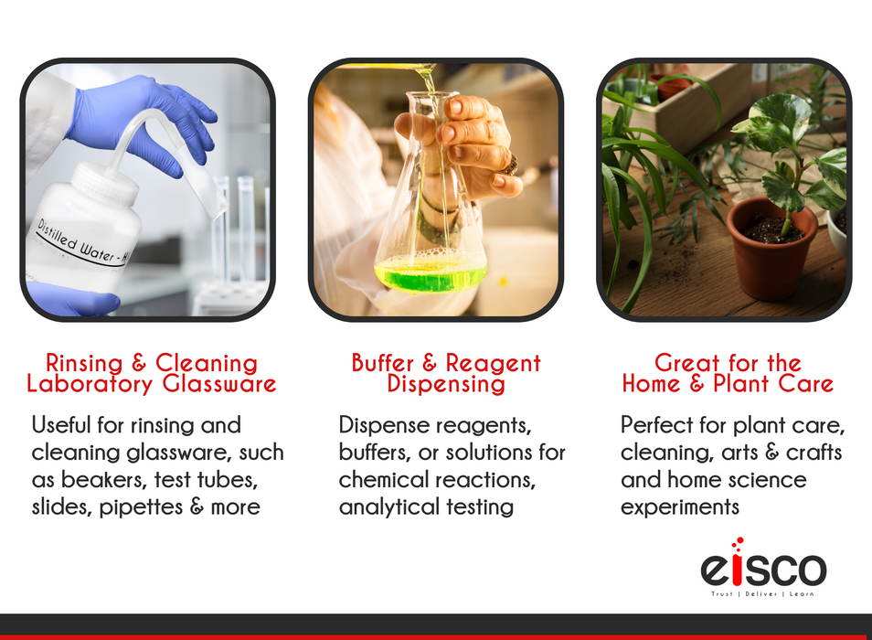 2PK Wash Bottle for Acetone, 1000ml - Labeled with Color Coded Chemical & Safety Information (4 Colors) - Wide Mouth, Self Venting, Low Density Polyethylene - Eisco Labs