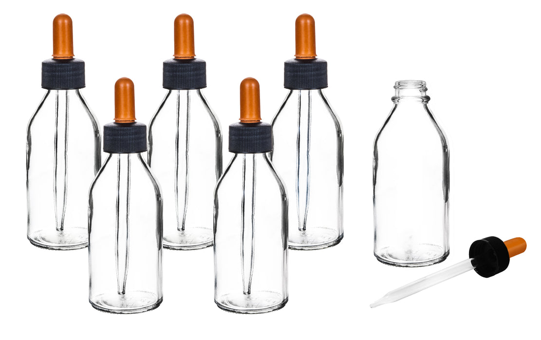 6PK Dropping Bottles, 100mL - Transparent - Screw Cap - Soda Glass
