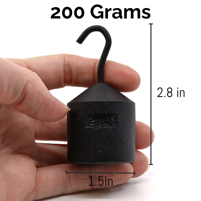 Eisco Labs - Hooked Weight 10-Pack, 200g Each - Iron, Cylindrical with Hook and Bottom Slot for Easy Lifting, Science Experiments, Physics, Scale Calibration, Measurement