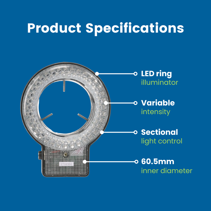 LED Ring Illuminator, 60.5mm I.D. - 10 Step Variable Intensity with Sectional Light Control - Fits Accu-Scope 3072, 3075 & 3078 Series Stereo Microscopes