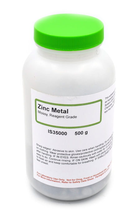 Zinc Metal, 500g - Mossy - Reagent-Grade - The Curated Chemical Collection
