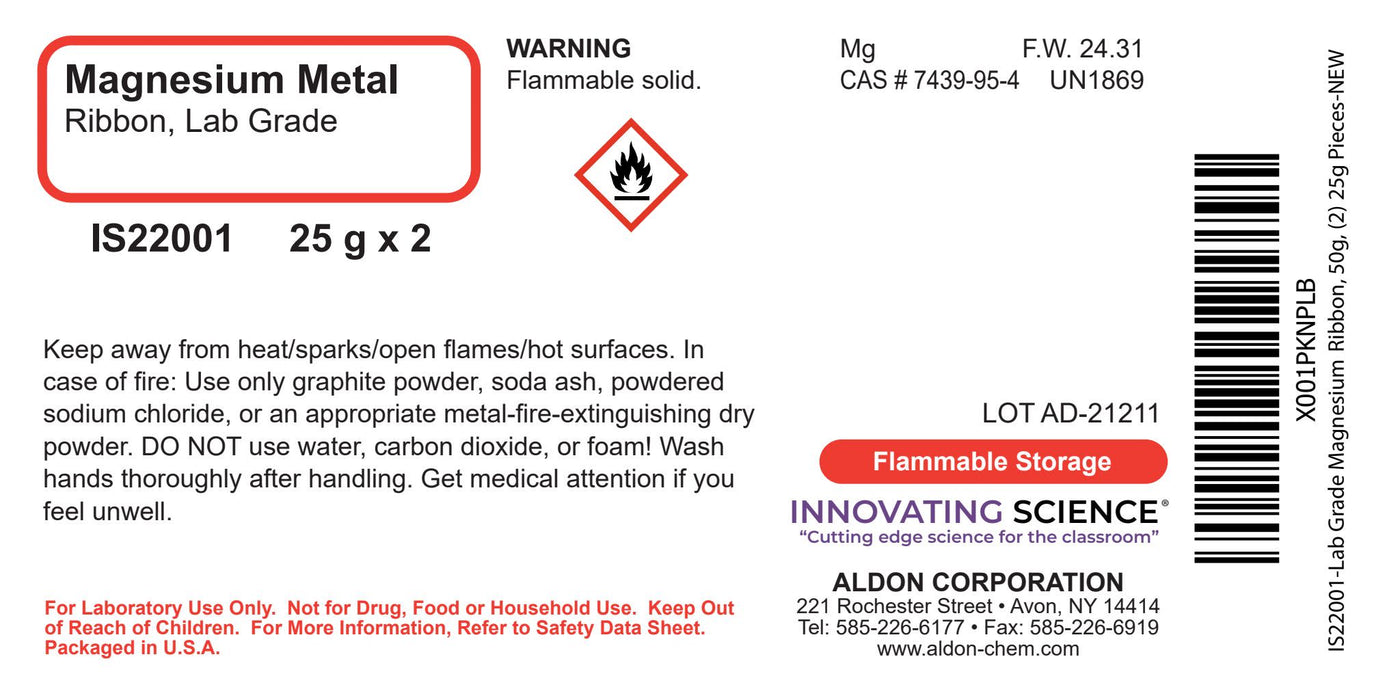 Magnesium Ribbon, 25g - 2 Pieces - Lab-Grade - The Curated Chemical Collection